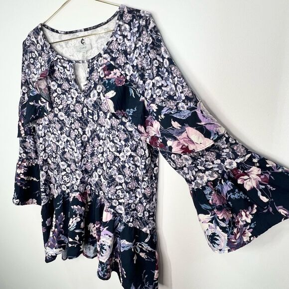 NWT Cupio Tiered Floral Mix Print Top 3/4 Sleeve Large - Picture 3 of 11